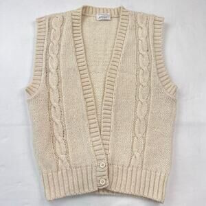 Lord & Taylor Vintage Wool Cable knit Sweater Vest Ivory Women's Small-Medium